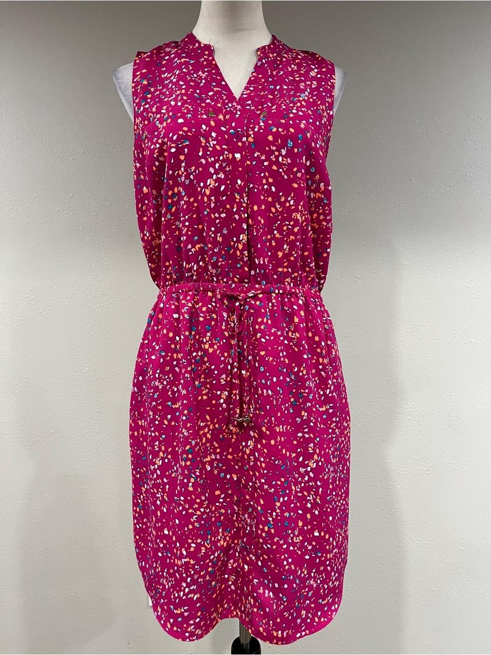 Apt 9 Sleeveless Fuchsia Printed Drawstring mini Dress size medium